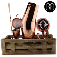 Cocktail Kit with Wooden Stand - Copper