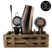 Cocktail Kit with Wooden Stand - Antique Copper