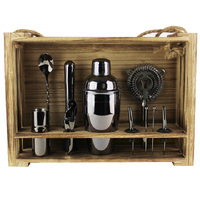 Cocktail Kit with Light Hanging Wooden Stand - Black Chrome