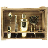 Cocktail Kit with Light Hanging Wooden Stand - Gold