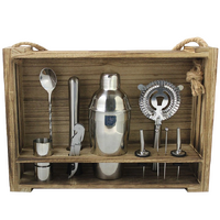 Cocktail Kit with Light Hanging Wooden Stand - Stainless Steel