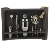 Cocktail Kit with Black Hanging Wooden Stand - Black Chrome