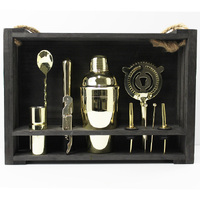 Cocktail Kit with Black Hanging Wooden Stand - Gold