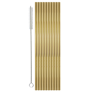 Drinking Straw Metal S/S Gold Pk 10