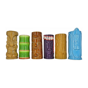 Ceramic Tiki Mugs Assorted Pack of 6