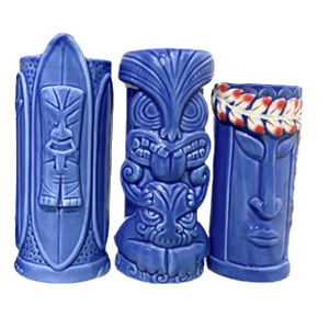 Ceramic Tiki Mugs Blue Fury Pack of 3