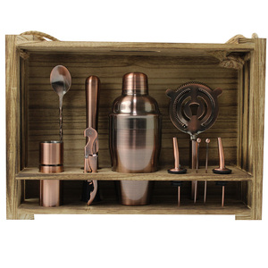 Cocktail Kit with Light Hanging Wooden Stand - Antique Copper