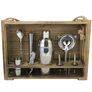 Cocktail Kit with Light Hanging Wooden Stand - Stainless Steel